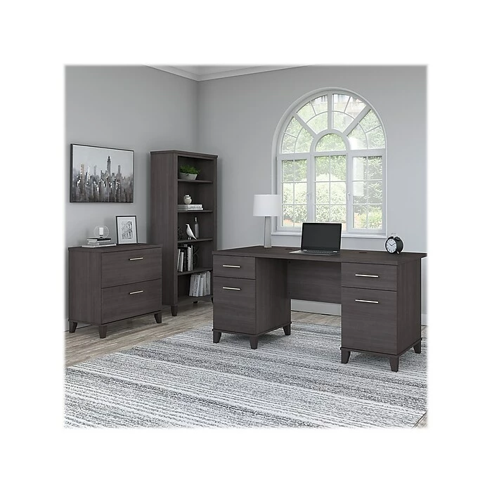 Bush Furniture Somerset 60"W Office Desk With Lateral File Cabinet And 5-Shelf Bookcase, Storm Gray (SET013SG) - Image 2