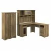 Bush Furniture Cabot 60" L-Shaped Desk With Hutch And Tall Storage Cabinet, Reclaimed Pine (CAB017RCP)
