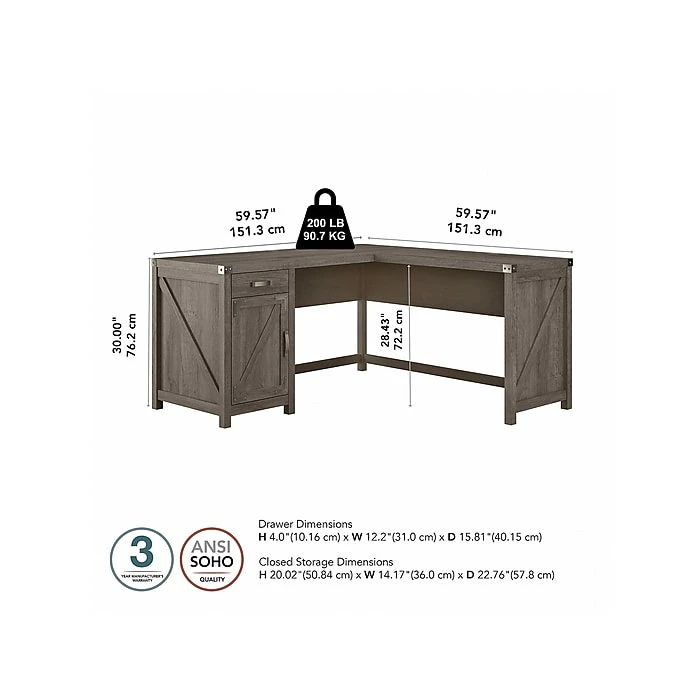Kathy Ireland® Home By Bush Furniture Cottage Grove 60" L-Shaped Desk With Drawer, Restored Gray (CGD160RTG-03) - Image 5
