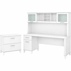 Bush Furniture Somerset 72" Computer Desk With Hutch And Lateral File Cabinet, White (SET019WH)