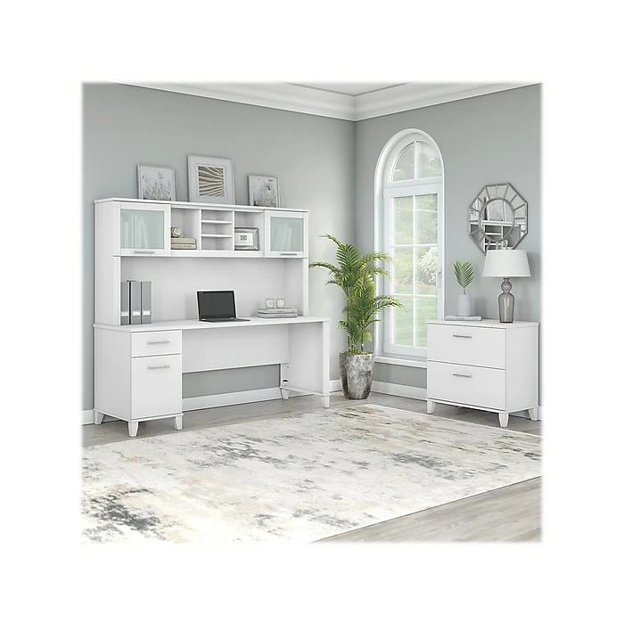 Bush Furniture Somerset 72" Computer Desk With Hutch And Lateral File Cabinet, White (SET019WH) - Image 2