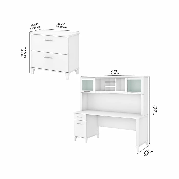 Bush Furniture Somerset 72" Computer Desk With Hutch And Lateral File Cabinet, White (SET019WH) - Image 5
