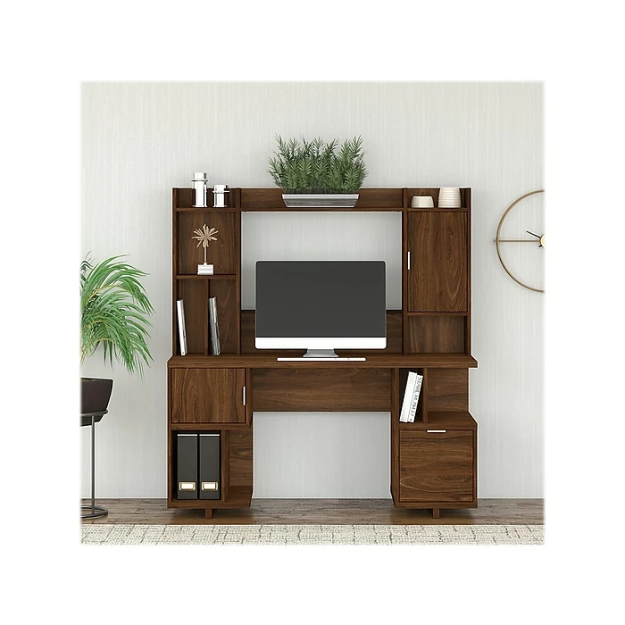 Kathy Ireland® Home By Bush Furniture Madison Avenue 60" Computer Desk With Hutch, Modern Walnut (MDS004MW) - Image 2