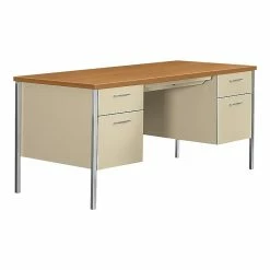 HON 34000 Series 60" Double Pedestal Desk, Harvest Maple/Putty (H34962CL)