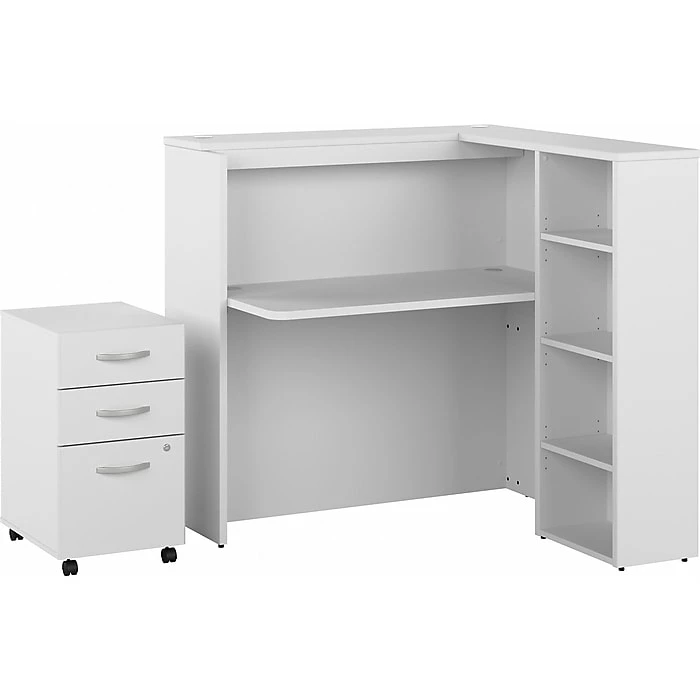 Bush Business Furniture Studio C 48"W Cubicle Desk With Shelves And Mobile File Cabinet, White (STC061WHSU)