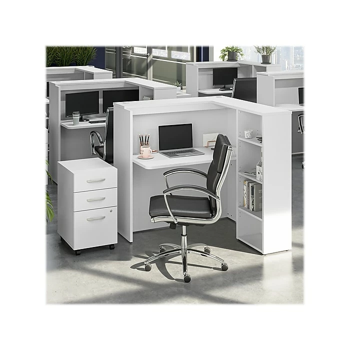 Bush Business Furniture Studio C 48"W Cubicle Desk With Shelves And Mobile File Cabinet, White (STC061WHSU) - Image 2