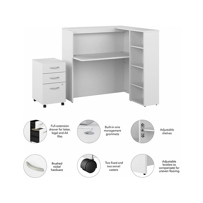 Bush Business Furniture Studio C 48"W Cubicle Desk With Shelves And Mobile File Cabinet, White (STC061WHSU) - Image 3