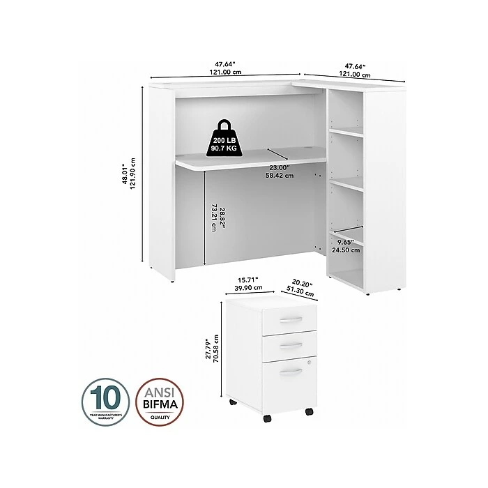 Bush Business Furniture Studio C 48"W Cubicle Desk With Shelves And Mobile File Cabinet, White (STC061WHSU) - Image 4