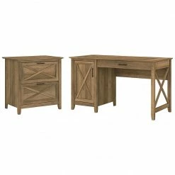 Bush Furniture Key West 54" Computer Desk With Storage And 2-Drawer Lateral File Cabinet, Reclaimed Pine (KWS008RCP)