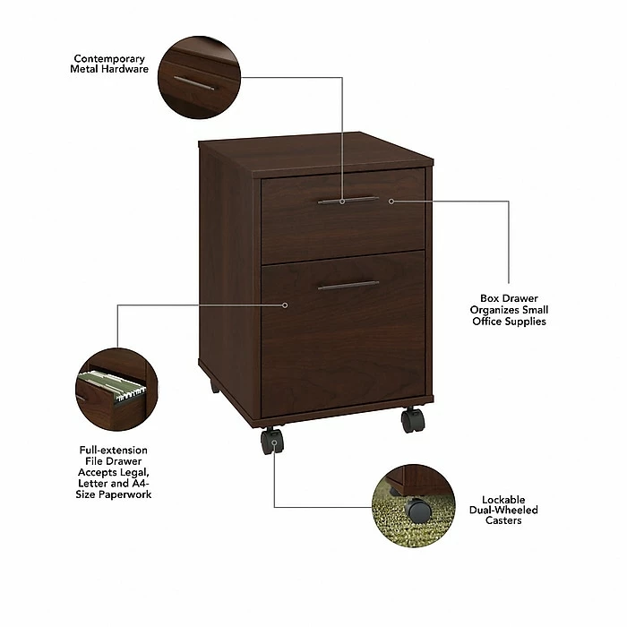 Bush Furniture Key West 60" L-Shaped Computer Desk And Mobile 2-Drawer File Cabinet Bundle, Bing Cherry (KWS049BC) - Image 5