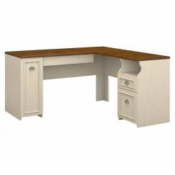 Bush Furniture Fairview L Shaped Desk, Antique White/Tea Maple (WC53230-03K)