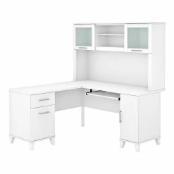 Bush Furniture Somerset 60"W L-Shaped Desk With Hutch, White (SET002WH)