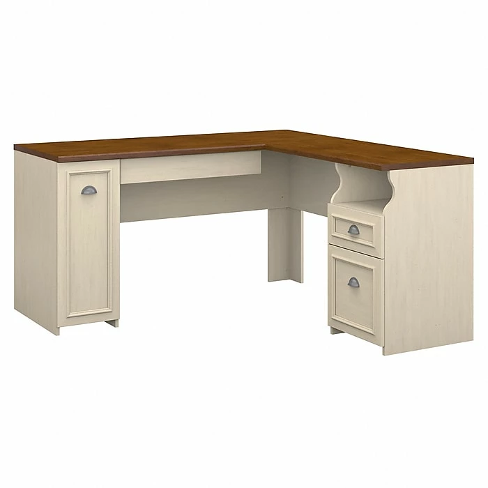 Bush Furniture Fairview L Shaped Desk, Antique White/Tea Maple (WC53230-03K) - Image 2