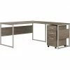 Bush Business Furniture Hybrid 60" L-Shaped Table Desk With Mobile File Cabinet, Modern Hickory (HYB029MHSU)