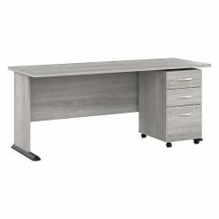 Bush Business Furniture Studio A 72"W Computer Desk With 3-Drawer Mobile File Cabinet, Platinum Gray (STA004PGSU)