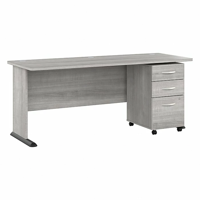 Bush Business Furniture Studio A 72"W Computer Desk With 3-Drawer Mobile File Cabinet, Platinum Gray (STA004PGSU)