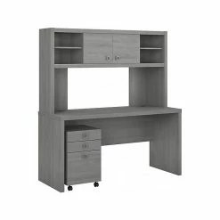Office By Kathy Ireland® Echo 60"W Credenza Desk With Hutch And Mobile File Cabinet, Modern Gray (ECH006MG)