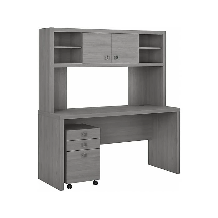 Office By Kathy Ireland® Echo 60"W Credenza Desk With Hutch And Mobile File Cabinet, Modern Gray (ECH006MG)