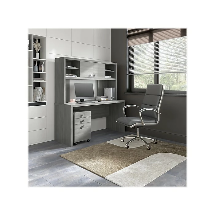 Office By Kathy Ireland® Echo 60"W Credenza Desk With Hutch And Mobile File Cabinet, Modern Gray (ECH006MG) - Image 2