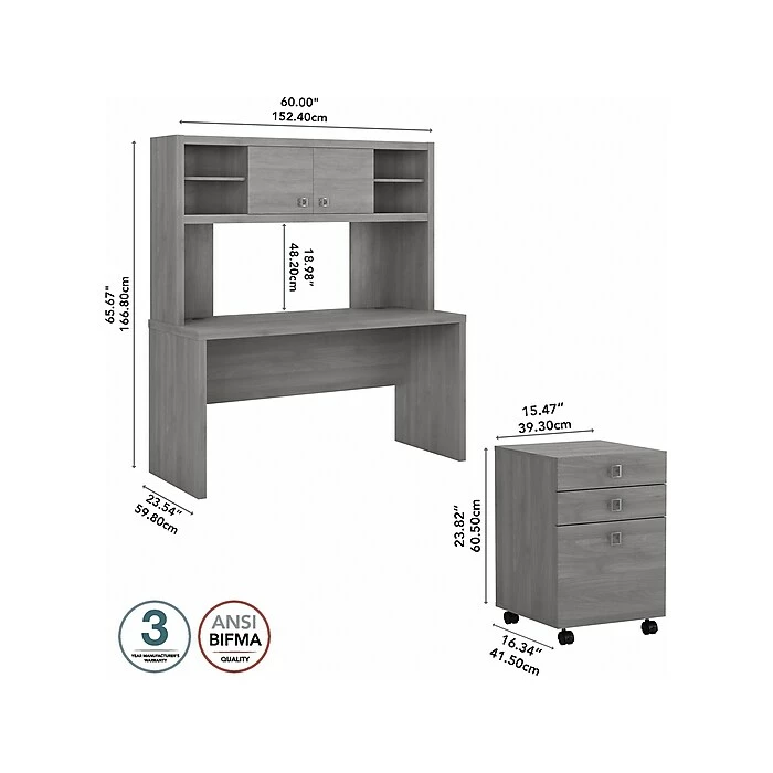 Office By Kathy Ireland® Echo 60"W Credenza Desk With Hutch And Mobile File Cabinet, Modern Gray (ECH006MG) - Image 4