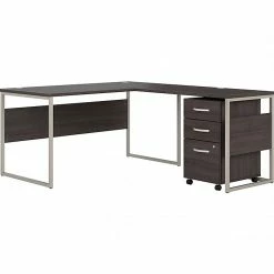 Bush Business Furniture Hybrid 60" L-Shaped Table Desk With Mobile File Cabinet, Storm Gray (HYB029SGSU)