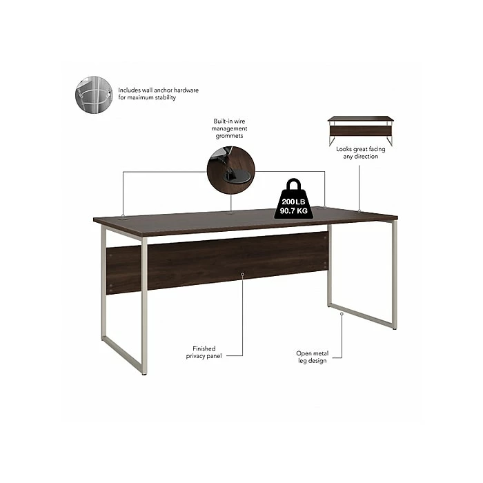 Bush Business Furniture Hybrid 72" W Computer Desk, Black Walnut (HYD172BW) - Image 3