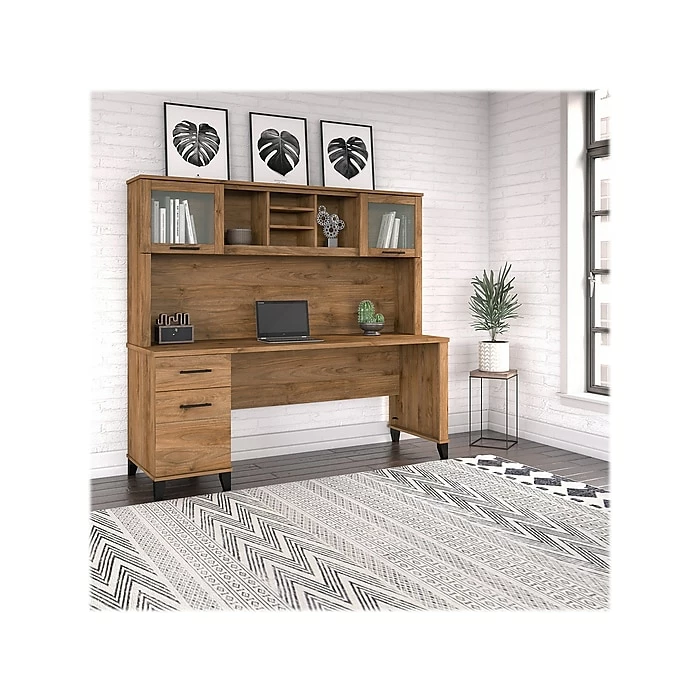 Bush Furniture Somerset 72" Computer Desk With Drawers And Hutch, Fresh Walnut (SET018FW) - Image 2