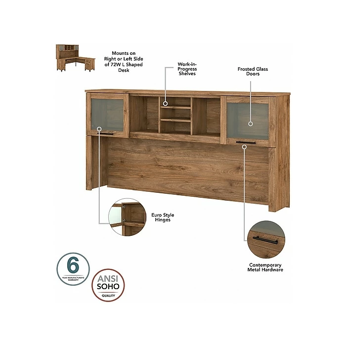 Bush Furniture Somerset 72" L-Shaped Desk With Hutch, Lateral File Cabinet And 5-Shelf Bookcase, Fresh Walnut (SET012FW) - Image 4