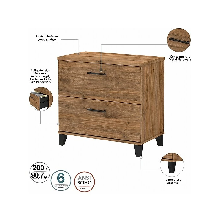 Bush Furniture Somerset 72" L-Shaped Desk With Hutch, Lateral File Cabinet And 5-Shelf Bookcase, Fresh Walnut (SET012FW) - Image 6