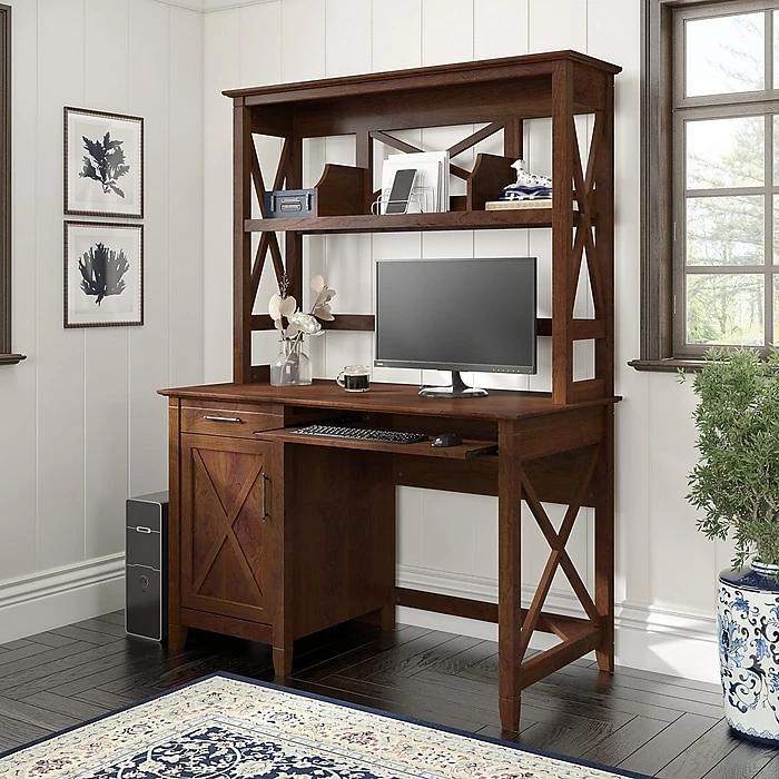 Bush Furniture Key West 48" Computer Desk With Hutch, Bing Cherry (KWD248BC-03) - Image 2