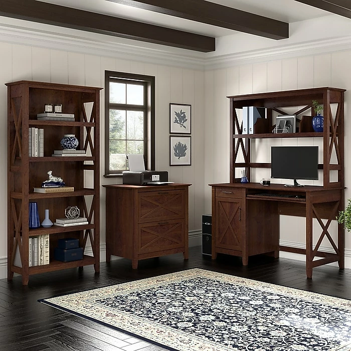 Bush Furniture Key West 48" Computer Desk With Hutch, Bing Cherry (KWD248BC-03) - Image 6
