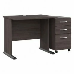 Bush Business Furniture Studio A 36"W Small Computer Desk With 3-Drawer Mobile File Cabinet, Storm Gray (STA005SGSU)