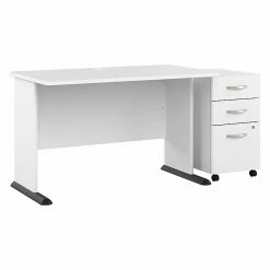 Bush Business Furniture Studio A 48"W Computer Desk With 3-Drawer Mobile File Cabinet, White (STA001WHSU)