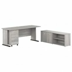 Bush Business Furniture Studio A 72"W Computer Desk With File Cabinet And Storage Cabinet, Platinum Gray (STA007PGSU)