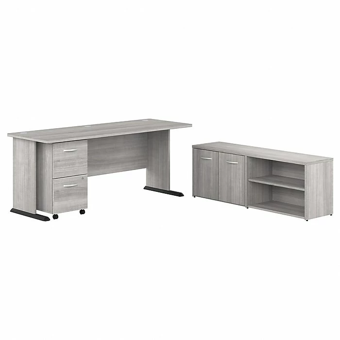 Bush Business Furniture Studio A 72"W Computer Desk With File Cabinet And Storage Cabinet, Platinum Gray (STA007PGSU)