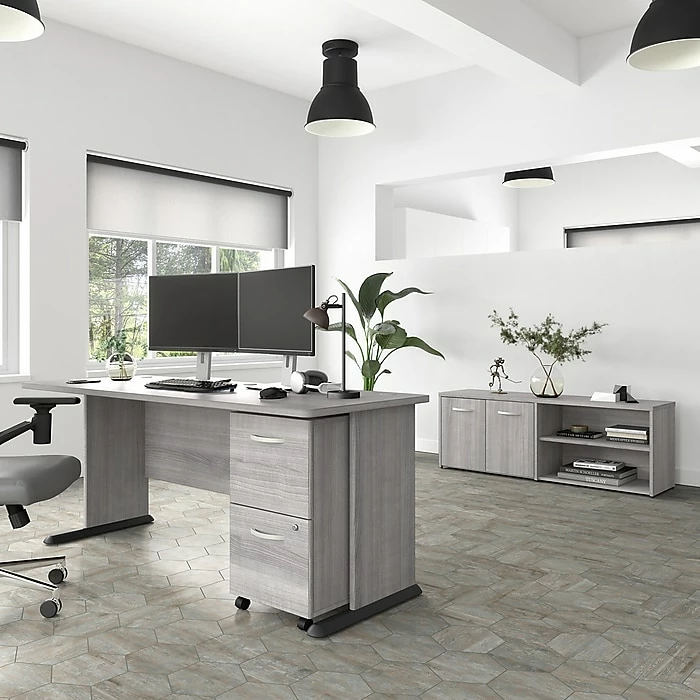 Bush Business Furniture Studio A 72"W Computer Desk With File Cabinet And Storage Cabinet, Platinum Gray (STA007PGSU) - Image 2