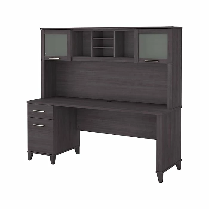 Bush Furniture Somerset 72" Computer Desk With Drawers And Hutch, Storm Gray (SET018SG)