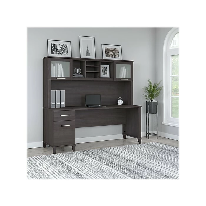 Bush Furniture Somerset 72" Computer Desk With Drawers And Hutch, Storm Gray (SET018SG) - Image 2