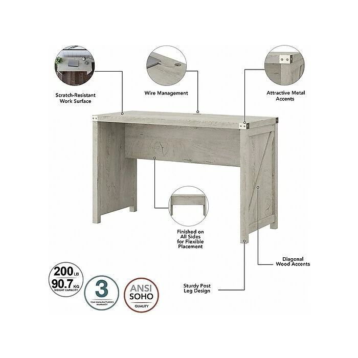 Kathy Ireland® Home By Bush Furniture Cottage Grove 48" Writing Desk, Cottage White (CGD148CWH-03) - Image 3
