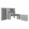 Bush Furniture Fairview 60" L-Shaped Desk With Hutch, File Cabinet, And 5-Shelf Bookcase, Cape Cod Gray (FV006CG)