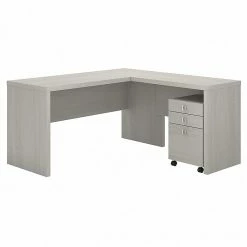 Office By Kathy Ireland® Echo 60"W L-Shaped Desk With Mobile File Cabinet, Gray Sand (ECH008GS)