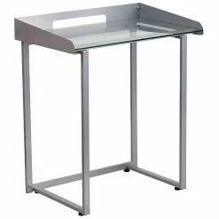 Flash Furniture Contemporary Desk With Clear Tempered Glass And Silver Frame