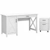 Bush Furniture Key West 54" Computer Desk Bundle, Pure White Oak (KWS006WT)