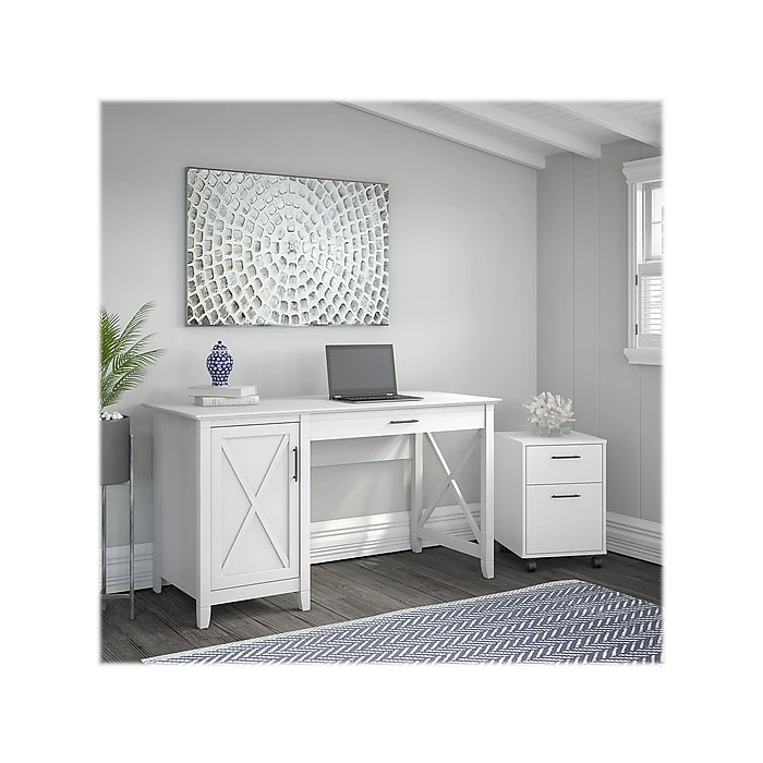 Bush Furniture Key West 54" Computer Desk Bundle, Pure White Oak (KWS006WT) - Image 2