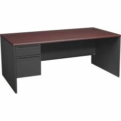 HON® 38000 Series Left Pedestal Desk 72"W, Mahogany/Charcoal, 29 1/2"H X 72"W X 36"D