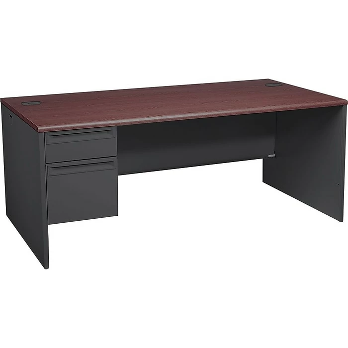 HON® 38000 Series Left Pedestal Desk 72"W, Mahogany/Charcoal, 29 1/2"H X 72"W X 36"D