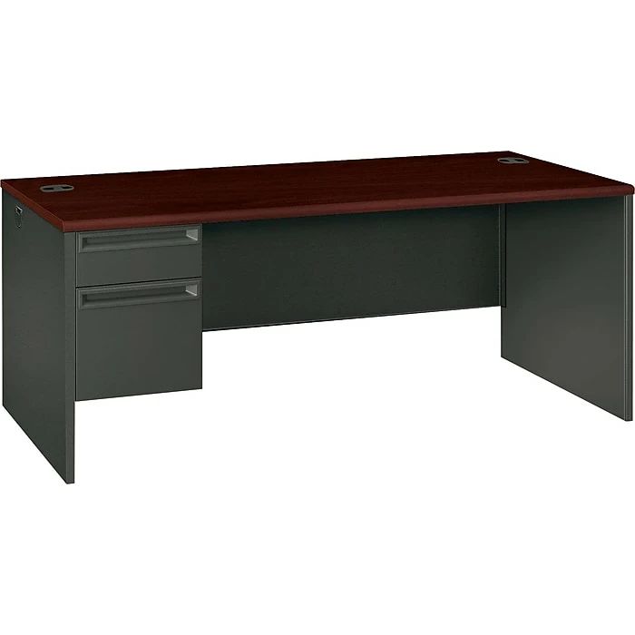 HON® 38000 Series Left Pedestal Desk 72"W, Mahogany/Charcoal, 29 1/2"H X 72"W X 36"D - Image 3