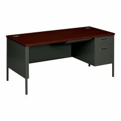 HON Metro Classic 66" Single Pedestal Desk, Mahogany/Charcoal (HONP3265RNS)