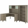 Bush Furniture Somerset 60W L Shaped Desk With Hutch And 5 Shelf Bookcase, Ash Gray (SET010AG)