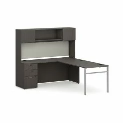 HON Mod 72" L-Shaped Executive Desk With Storage, Slate Teak (HLPL8472LDSKSL1ULEGS)